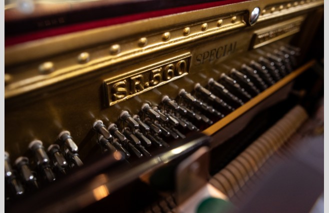 Used Apollo Polished Dark Wine Mahogany SR650 Upright Piano - All Inclusive Premium Package (SN:141448) - Image 11